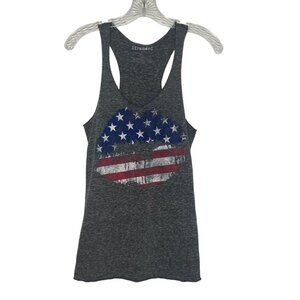 Stranded Womens Racerback Tank Top American Flag Lips Gray Size Medium
